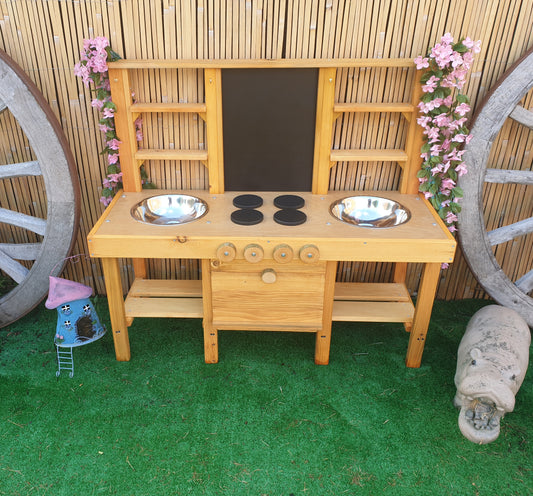 Mud kitchen with drop down oven