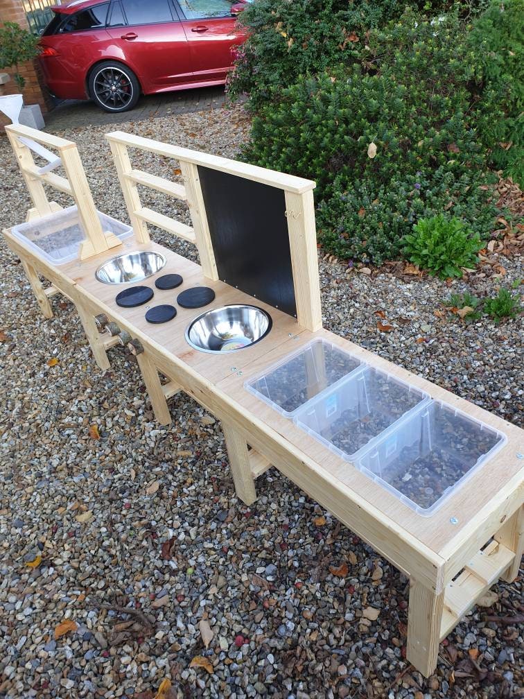 Sensory activity centre mud kitchen with hobs blackboard water run and messy play station