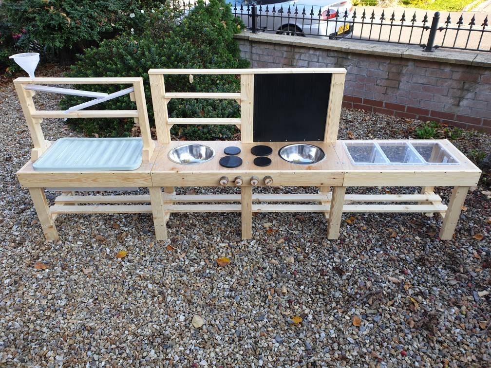 Sensory activity centre mud kitchen with hobs blackboard water run and messy play station