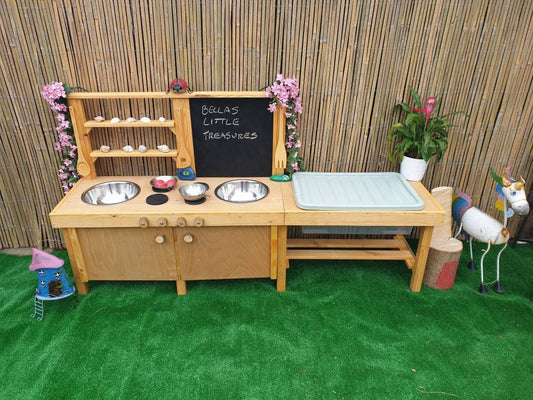 Mud kitchen with blackboard and water/sand table