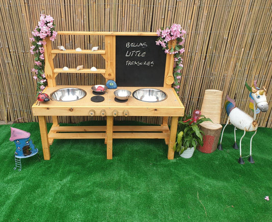 Split bowl Mud kitchen with blackboard